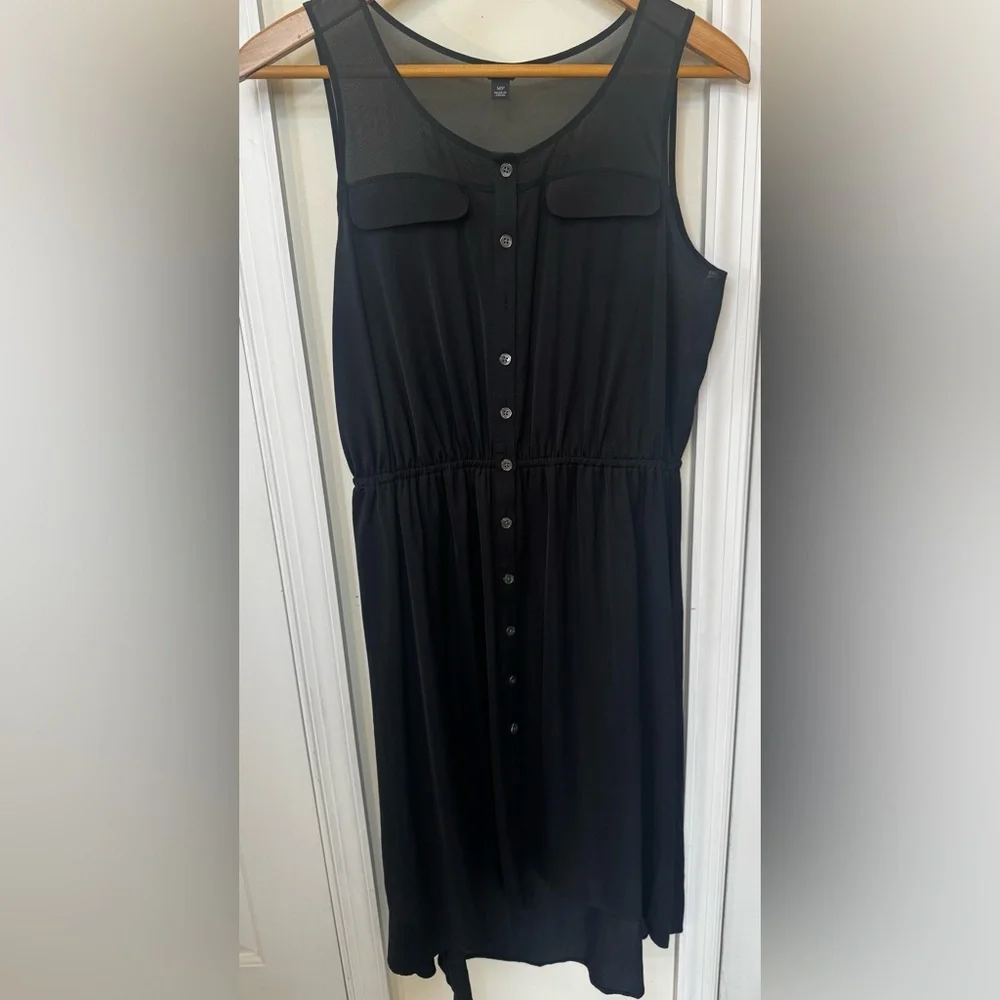 Ann Taylor Black Sleeveless Button-Front High/Low Midi Dress